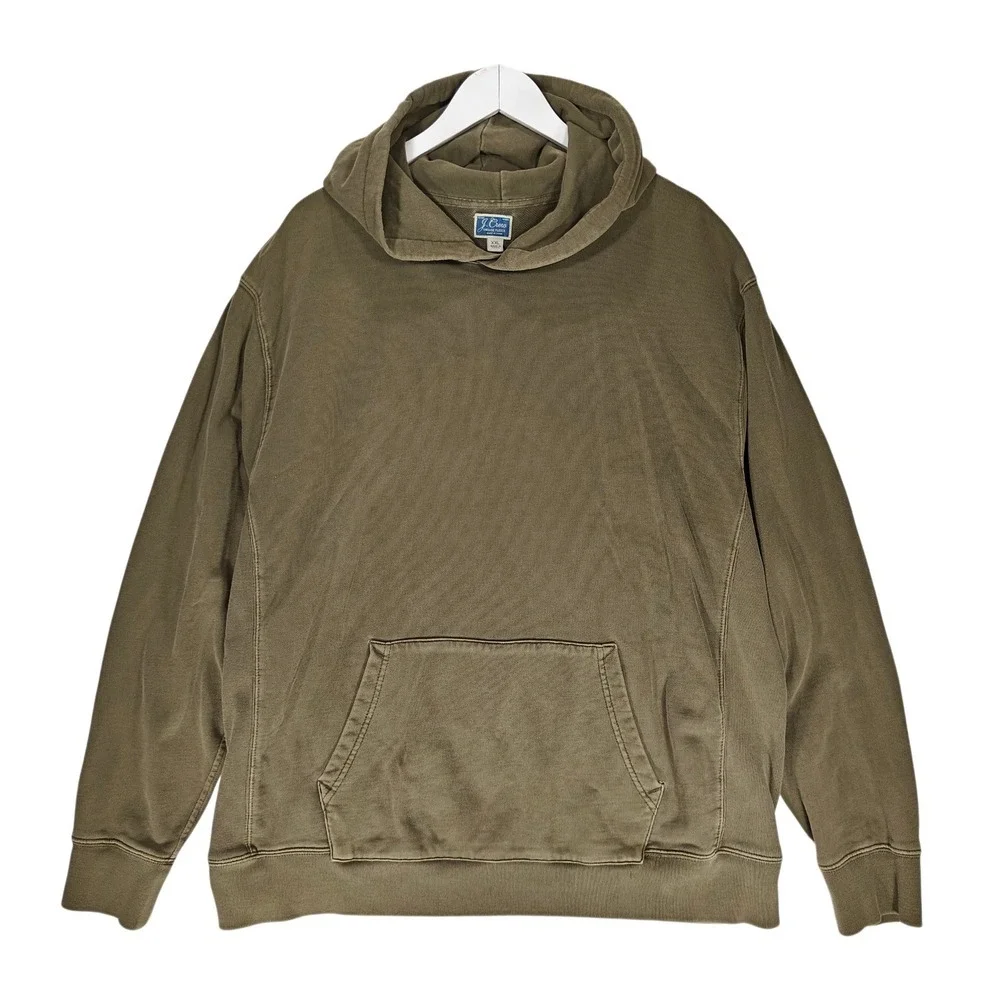 J.Crew Vintage Fleece Hoodie Mens XXL Olive Green Cotton Pullover Sweatshirt